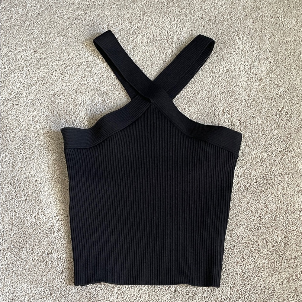 Criss Cross Black Ribbed Women's Top